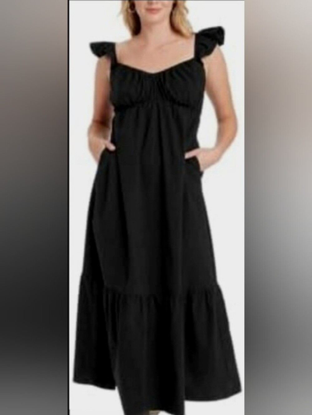 Universal Thread Black Maxi Dress with Ruffle Shoulders , Pockets  XS &  M ($35)